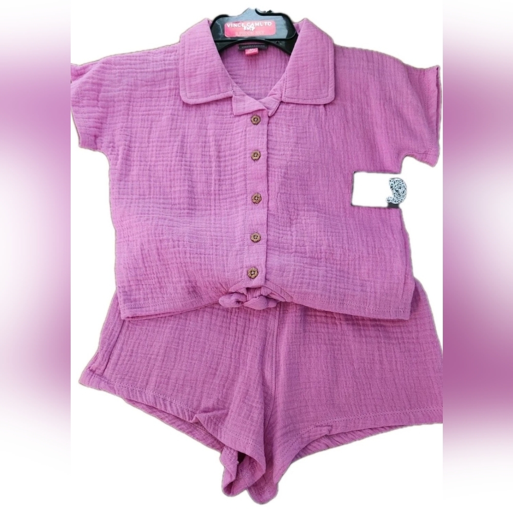 NWT Kid's Pink Button-Up Shirt & Shorts Set by Vince Camuto Size 6 / 6X
